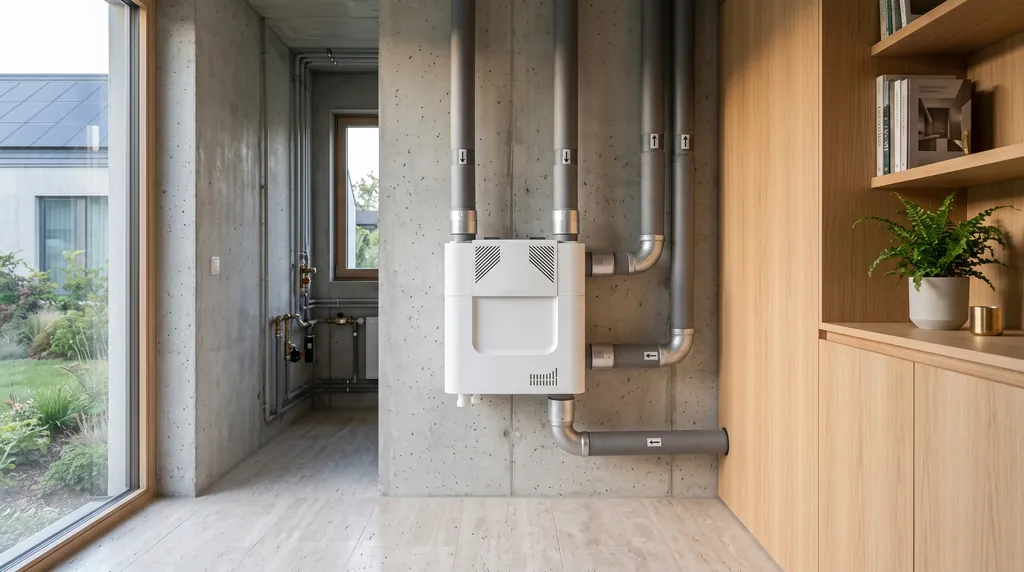 Heat recovery ventilation unit with insulated ducts in a clean technical room