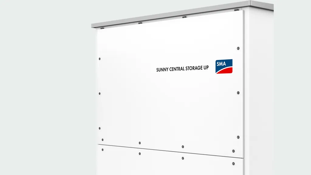 SMA Sunny Central Storage UP battery inverter in a white housing with the SMA logo